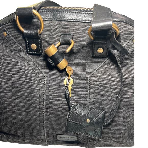 Vintage Yves Saint Laurent Rive Gauche Muse Tote Black Canvas Leather Italy - Picture 8 of 16